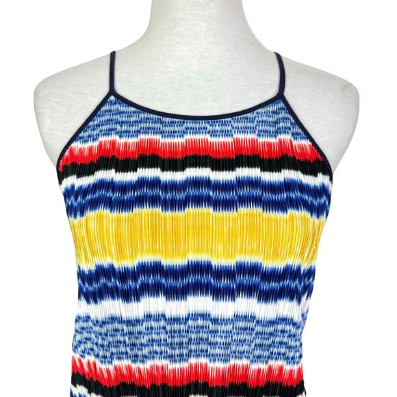Vince Camuto Multi Color Stripe Ikat Colorful Crinkle Texture Halter Tank - Picture 5 of 10